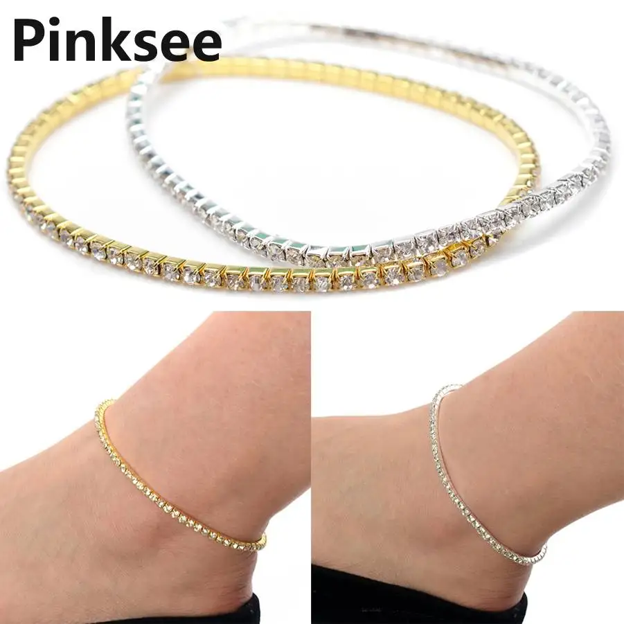 

Hot 1/2 Rows Stretch Clear Crystal Rhinestone Ankle Anklet Foot Chain Women Jewelry Summber Beach anklet