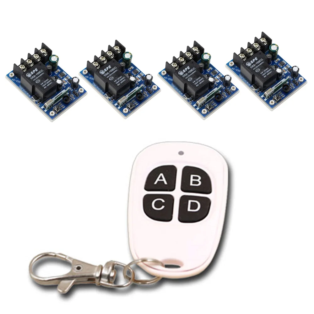 

315Mhz 433Mhz DC 12V 24V 36V 48V 1 CH RF Wireless Remote Control 4 * Receivers & 1* White Transmitter For Smart Home