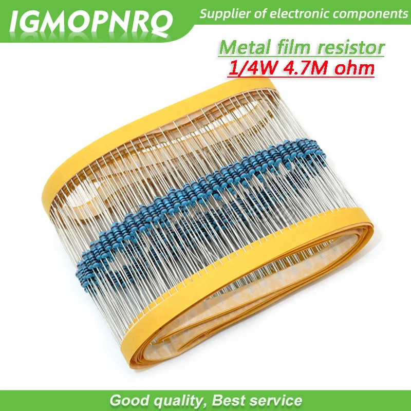 

100pcs Metal film resistor Five color ring Weaving 1/4W 0.25W 1% 4M7 4M7 ohm 4M7ohm