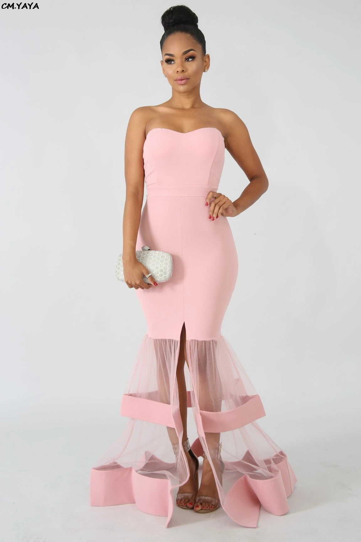 Женское платье макси без бретелек с каскадными рюшами винтажное длинное в стиле