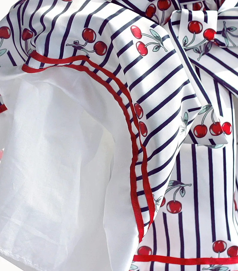 Вечерние платья с принтом вишни для девочек Модное детское платье в полоску |