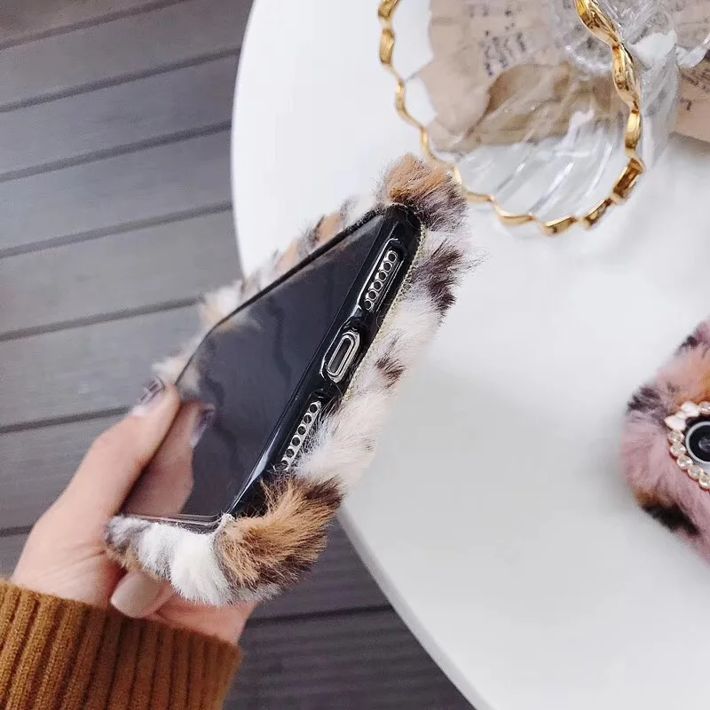 Модный пушистый меховой чехол Haissky с леопардовым принтом для iPhone Xs Max XR X 8 7 6 6S Plus