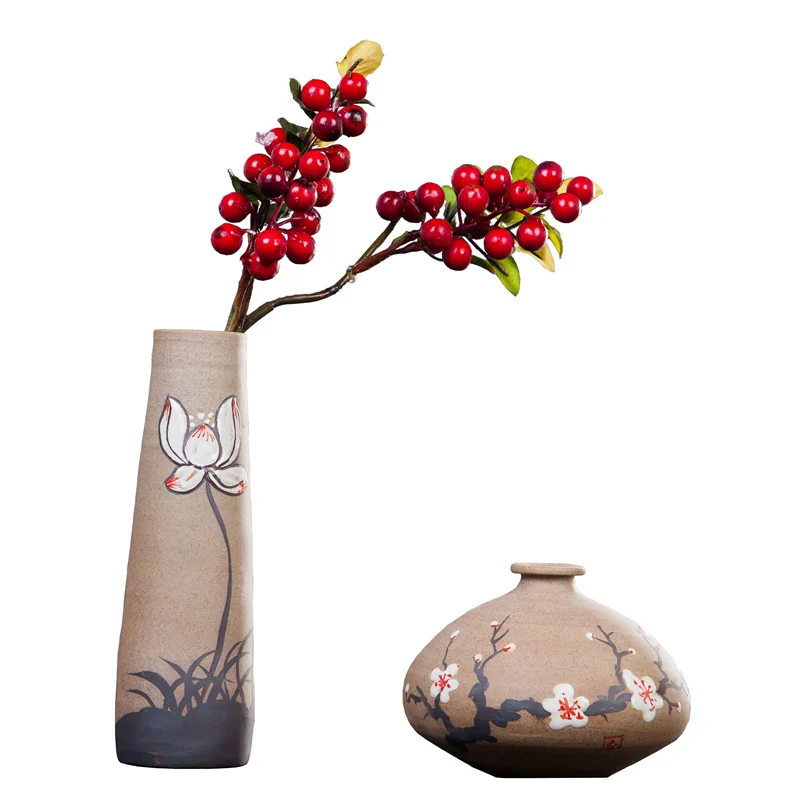 Zen Japanese Vintage Vase jingdezhen Coarse Pottery Hand painted Tabletop Small Flower inserted Jar Pot Tube Creative Home Decor | Дом и сад