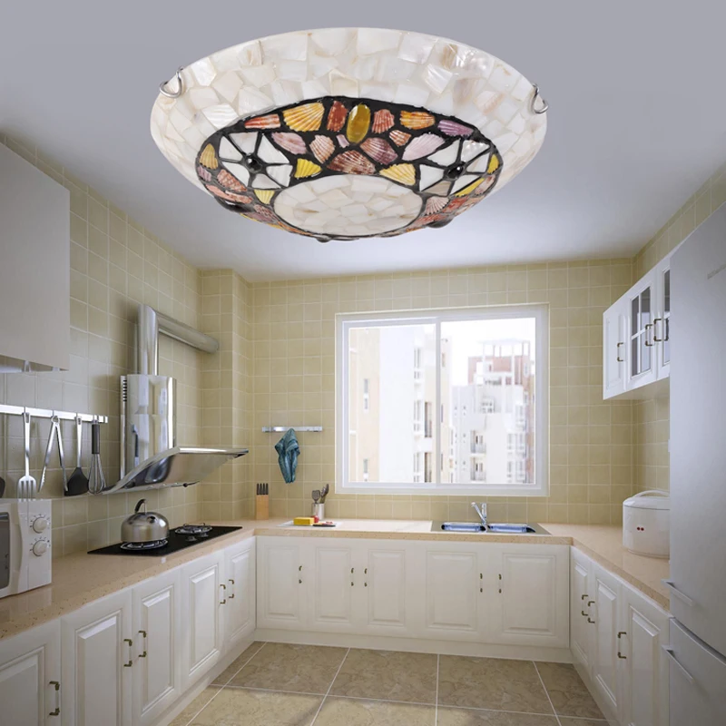 Тиффани Shell лампа для крыльца веранды Кухня Цветной потолок светильник