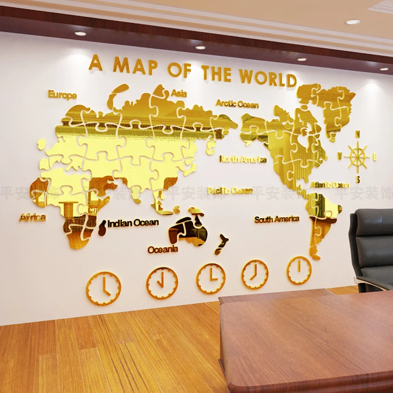 Наклейки на стену с изображением карты мира самоклеящаяся акриловая
