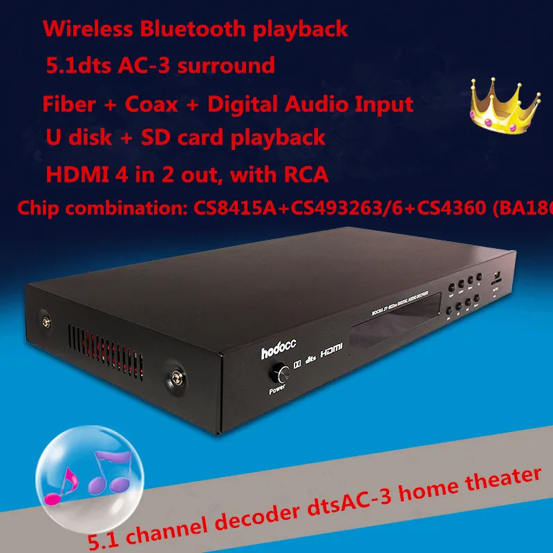 Декодер для домашнего кинотеатра 5 1 канала Bluetooth 4 2 HDMI коаксиальный USB и SD