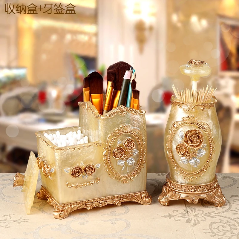 Desktop Receiving Box European Creative Luxury Simple Cosmetics Cotton Swab Multifunctional Cosmetic Brush Barrel Cylinder | Дом и сад