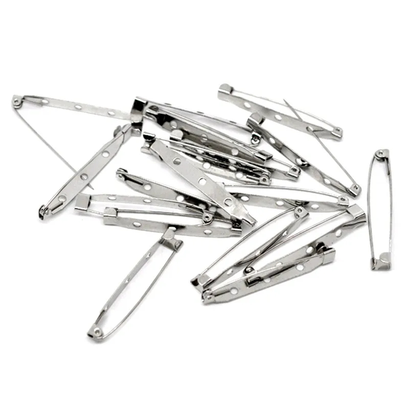 

20Pcs Brooches Back Bar Safety Pins 3 Holes Alloy Silver Tone Jewelry DIY Findings Charms 45x5mm