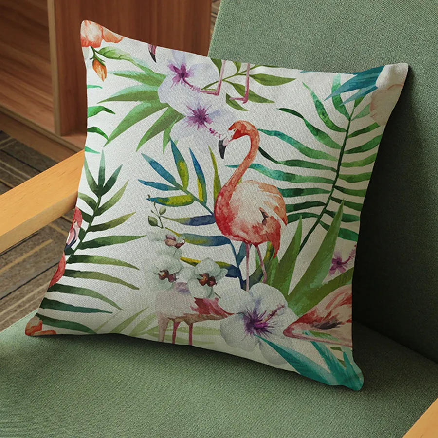 Чехол для подушки в стиле тропических растений цветов птиц фламинго попугай
