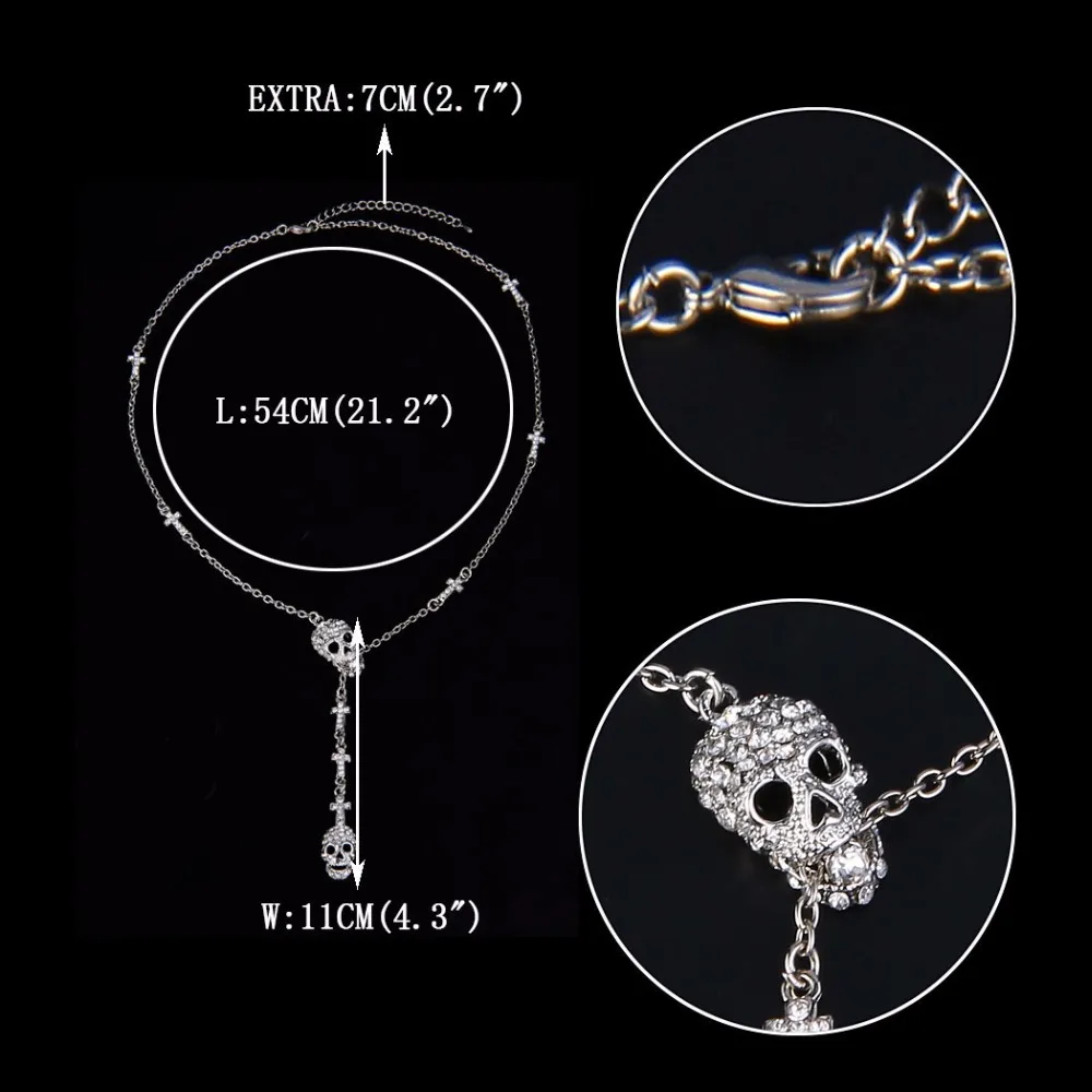 

Halloween Skull Cross Necklace Women Skeleton Crystal Pendant Goth Party Jewelry Gift Hip-pop Punk Neck Chain Link Collier Femme