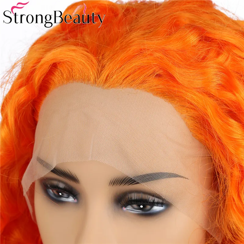 StrongBeauty длинные вьющиеся парики спереди Синий Зеленый Оранжевый синтетические