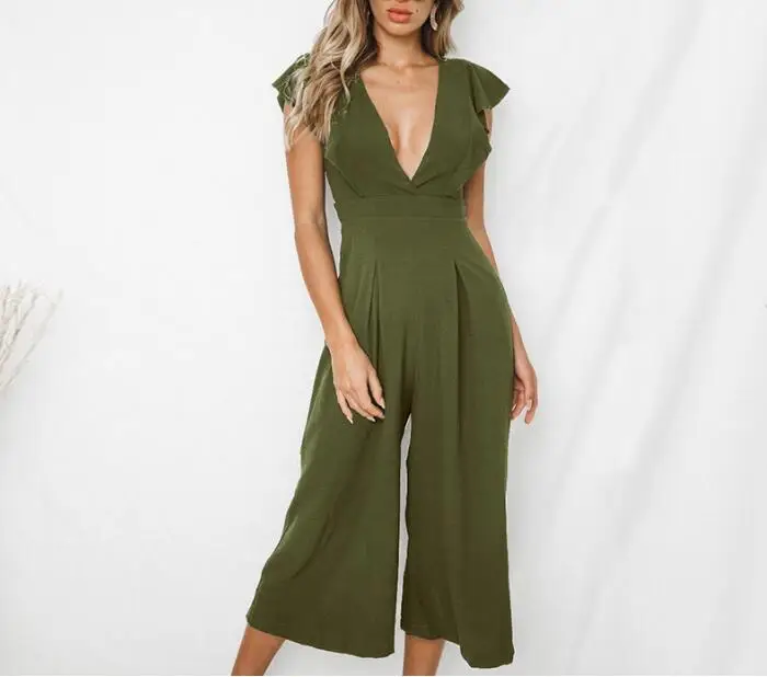casual summer jumpsuit sexy v neck red backless sexy jumpsuits women rompers sleeveless bow tie ruffles overalls playsuit