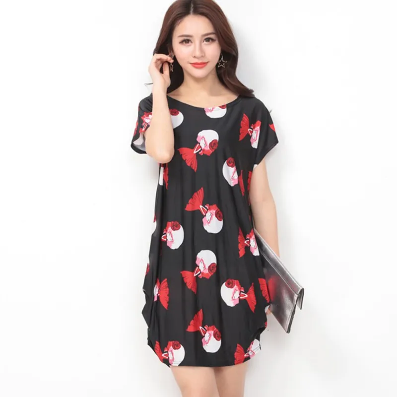 

Brand Dress Women Vintage Summer Beach Girls Above Knee Party Dresses Loose O-Neck Wear Plus Size