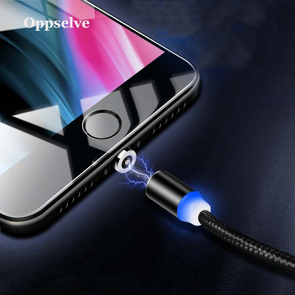 Oppselve светодиодный магнитный кабель для мобильного телефона для iPhone 11 Pro X Xr Xs Max 7 6 1 м 2 м Быстрая зарядка Магнитный провод зарядное устройство
