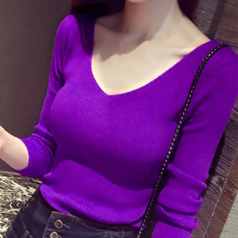 Newly Women V-neck Knitwear Long Sleeve Sweater Casual Slim Fit Tops Autumn Oufits DO99 | Женская одежда