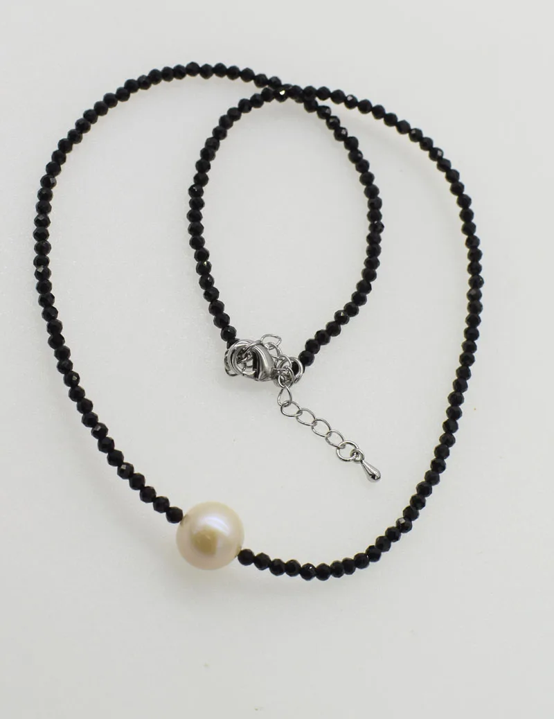 freshwater pearl white near round and black spinel round facetedl chocker necklace 16.5inch nature handmake wholesale FPPJ