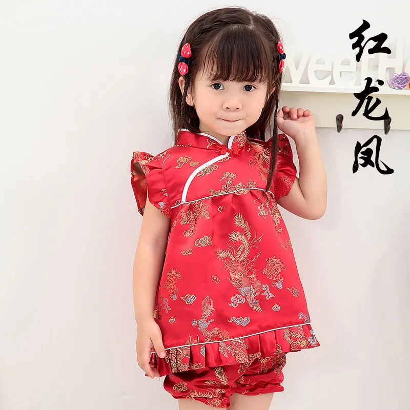 Новинка 2021 летние цветочные комплекты Qipao для детей новогодние китайские платья