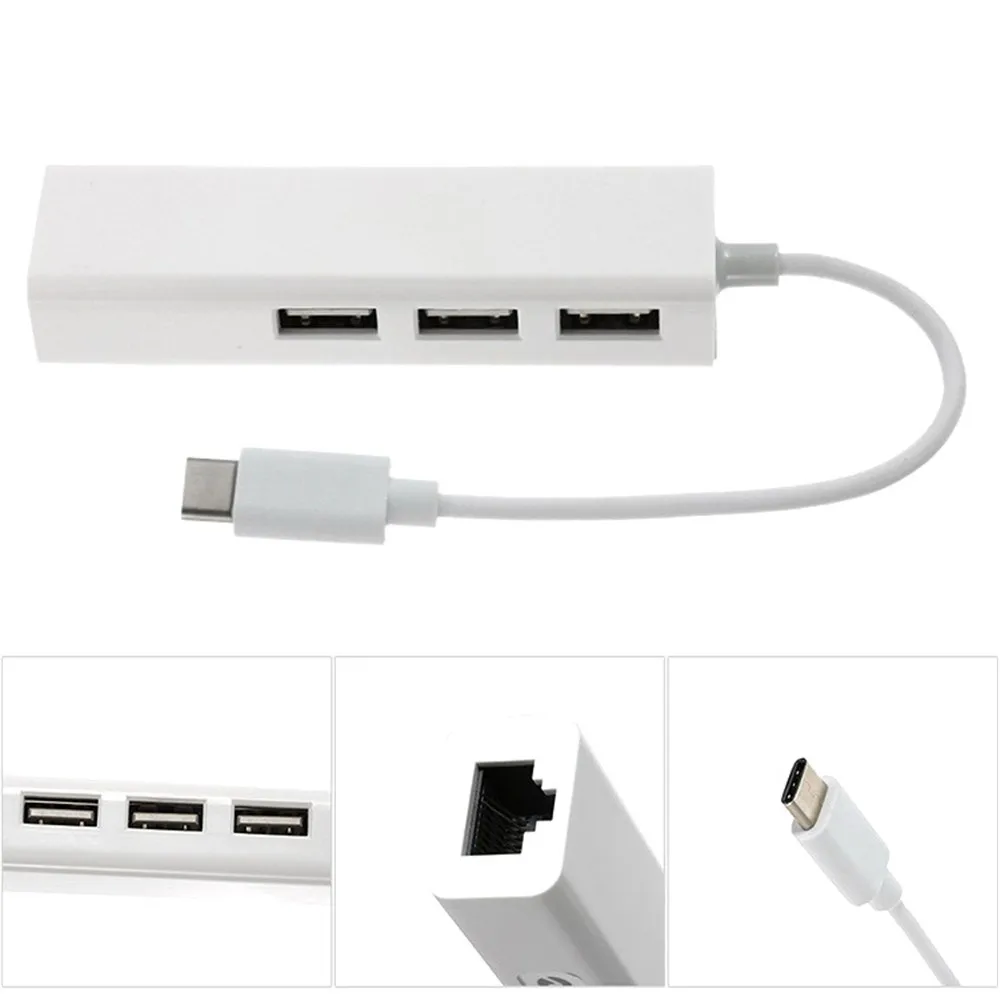 1 шт. высокоскоростная Проводная сетевая карта с 3 портами USB 0 Тип C на RJ45 100 Мбит/с |