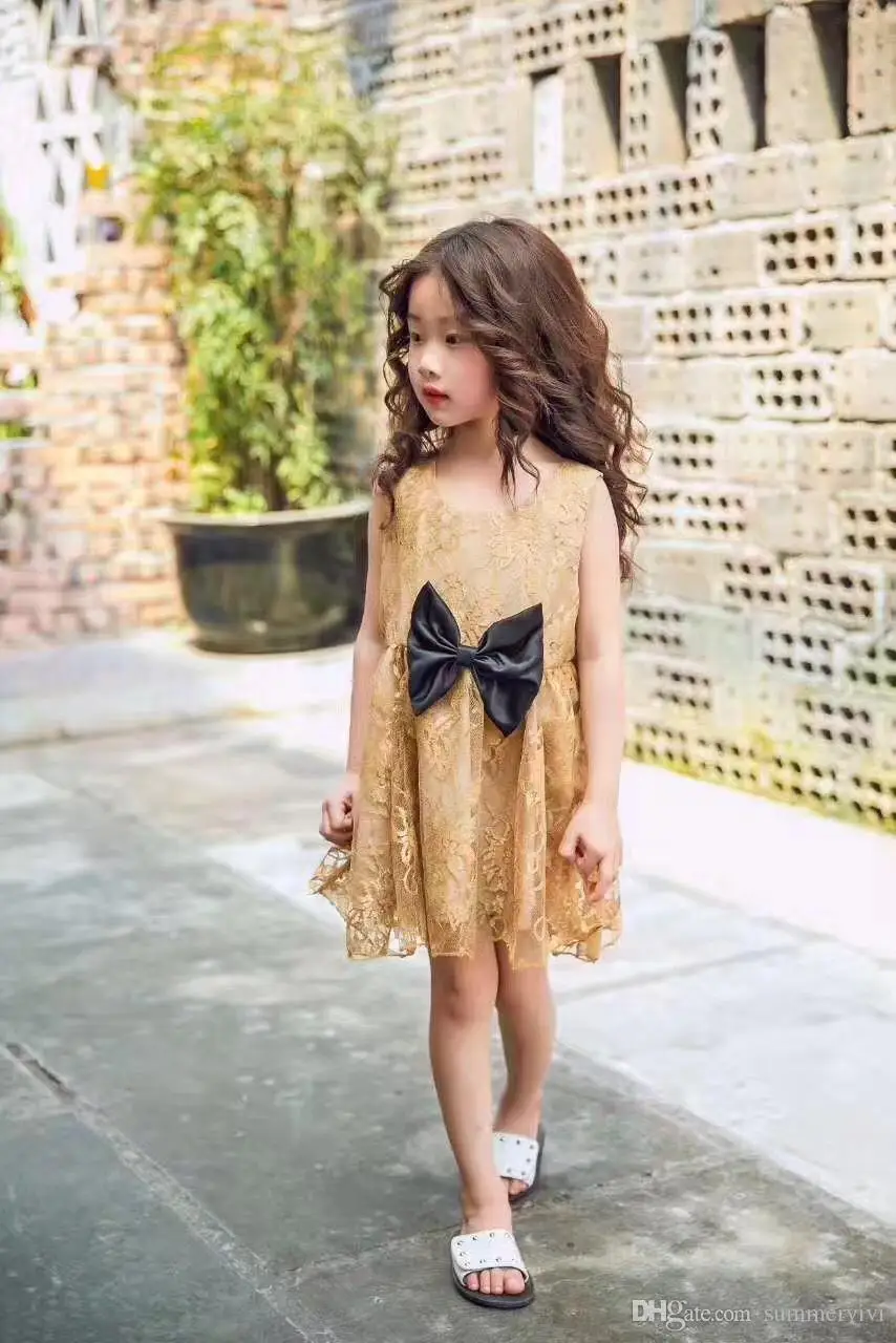 Детские девушки цветы платья 2017 летние дети луки кружева принцесса жилет платье