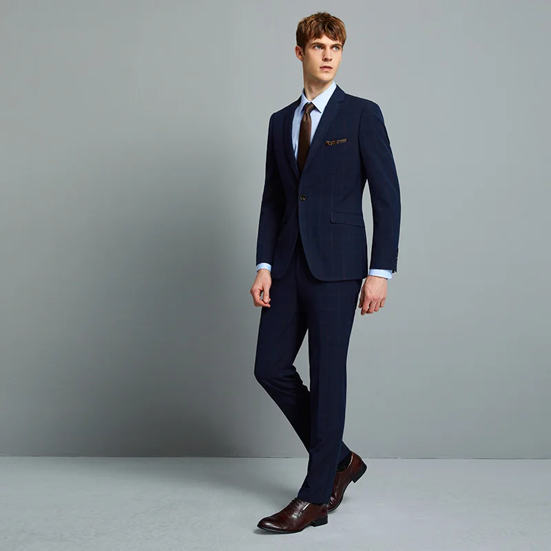 men suit deep blue plaid mens suits with pants vest father day gift wedding suits for men groom business wear man suit slim fit
