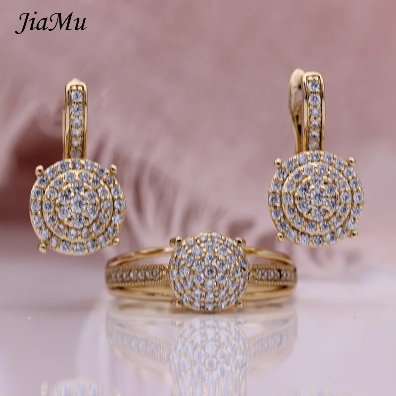 JiaMu, новинка,, модные, изысканные, с цирконием, квадратные, 585, розовое золото, круглые серьги для женщин, для свадьбы, вечеринки, ювелирные изделия