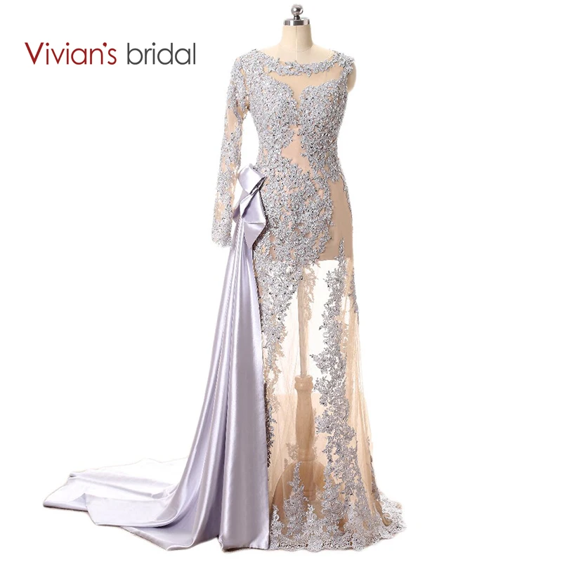Vivian's Bridal платье на одно плечо с длинным рукавом кружевное вечернее русалки