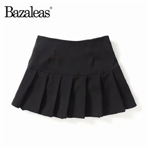 Bazaleas, сексуальные короткие юбки с высокой талией, женские белые плиссированные юбки, модные популярные супер мини женские юбки, Повседневная Прямая поставка - Цвет: B3 black 579