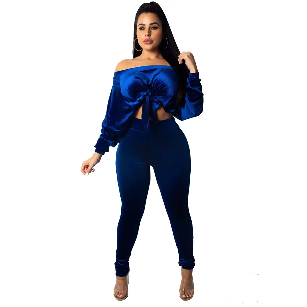 Velvet Off Shoulder Women Jumpsuits Long Sleeve Two Piece Set Bodycon Jumpsuit Casual Womens Overalls | Женская одежда