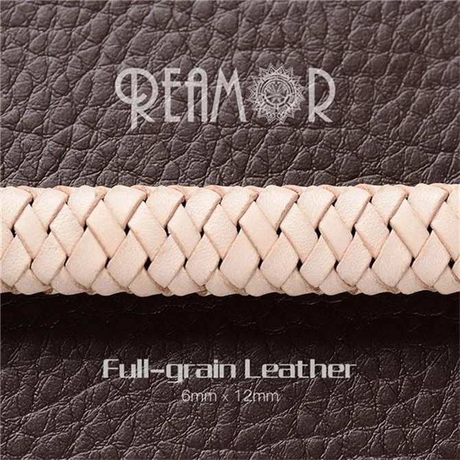 Natural color REAMOR 1 м 12*6 мм хорошая гибкость натуральная плетеная кожаная веревка воловья кожа шнур для браслетов DIY ювелирных изделий - Цвет: Natural color