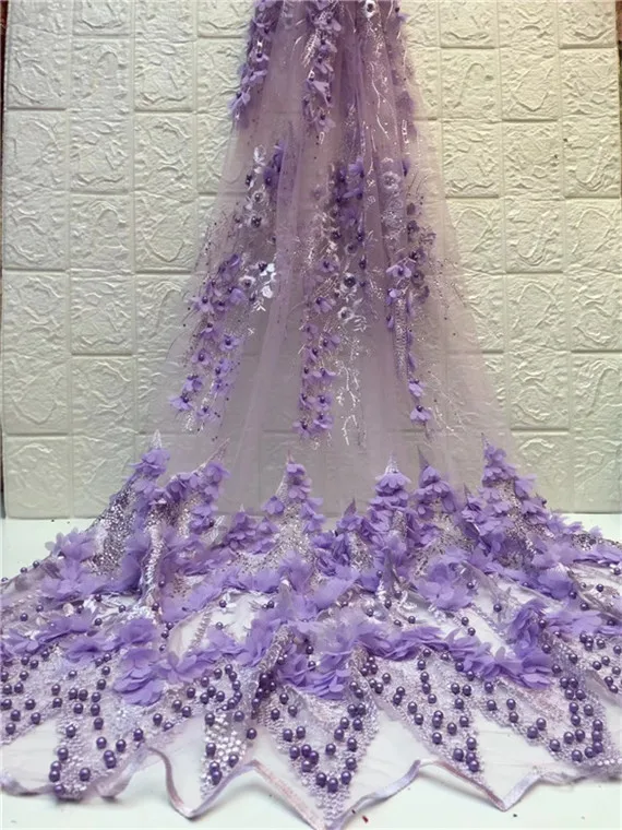 New arrival african lace fabrics high quality purple cord French Tulle Lace fabric for party dress Nigerian beaded | Дом и сад