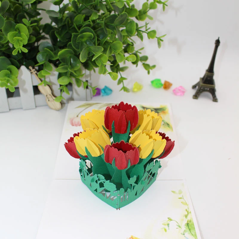 3D Ручная работа цветной принт красный желтый тюльпаны кластер бумажные