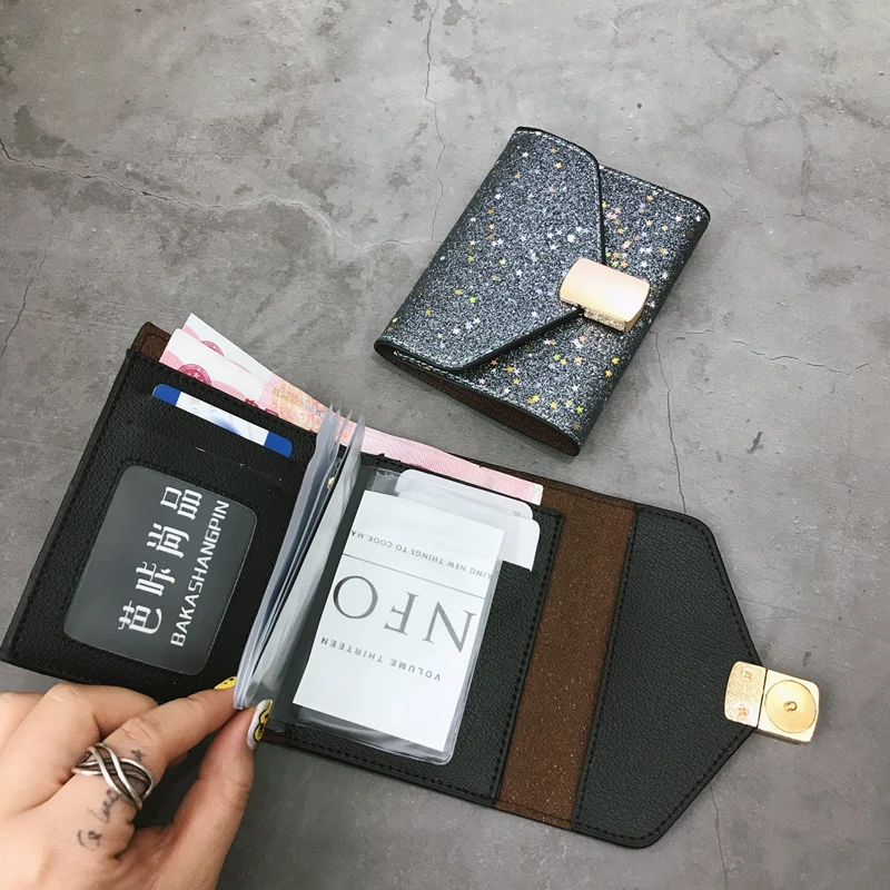 2018 Fashion Portefeuille Femme Star Sequins Wallet Female Short Slim Magic Mini Clutch with Card Holders SX0648 | Багаж и сумки