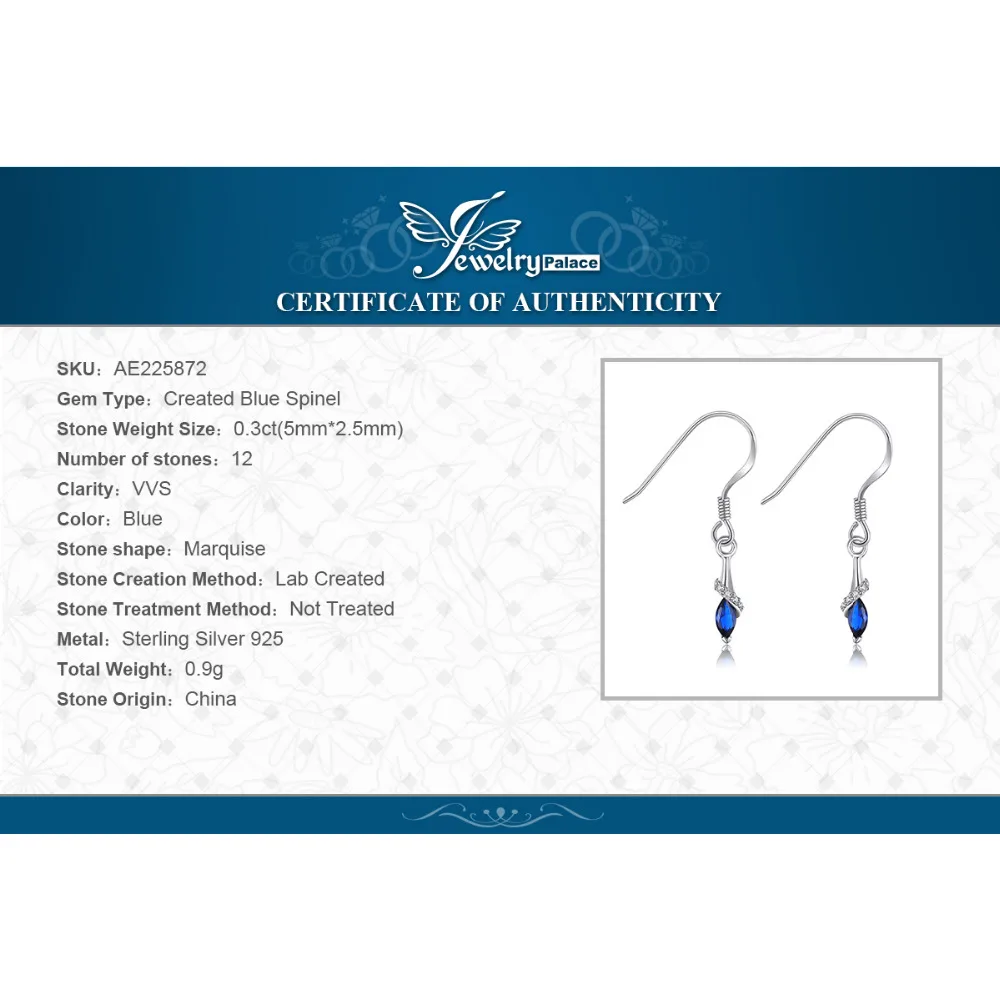 Jewelrypalace изысканный 0.36ct маркиза создан синий шпинель серьги 925 стерлингов