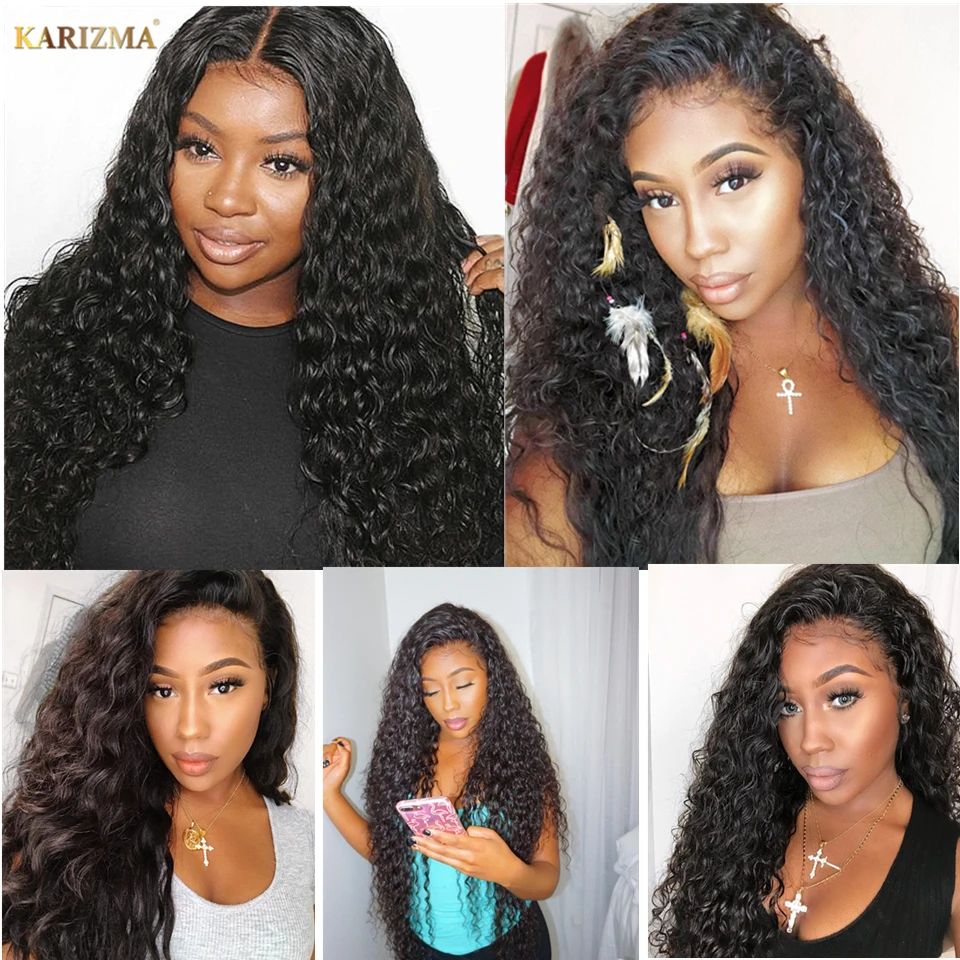 Karizma 13X4 Lace Front Human Hair Wigs Pre Plucked Brazilian Remy Water Wave Wig For Black Women Bleached Knots | Шиньоны и парики