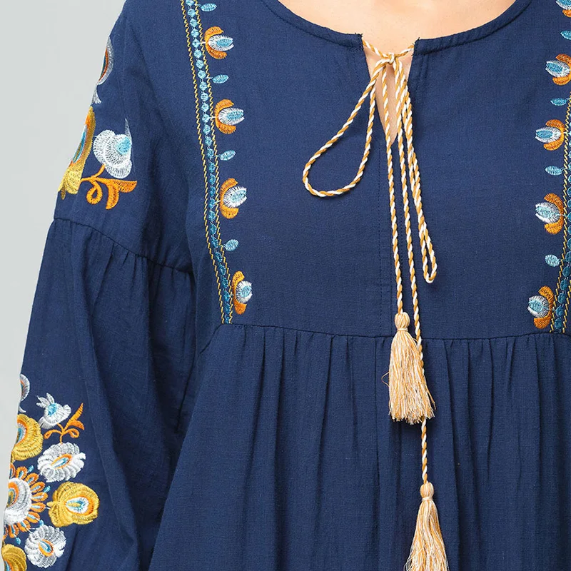 Женское платье с вышивкой на средний восток Abaya мусульманское длинным рукавом