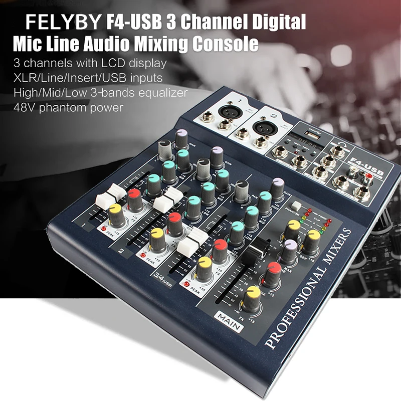 FELYBY мини портативный аудио микшер с USB Bluetooth DJ звуковая микшерная консоль MP3