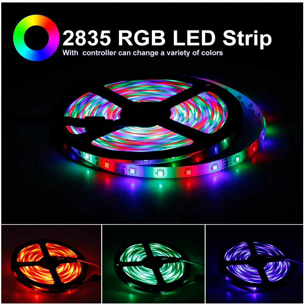 Светодиодная лента RGB, светильник 5050, 2835, 12 В постоянного тока, неоновая лента, водонепроницаемая, гибкая, светодиодный, Диодная лента, 60 светодиодный, s/m, 5 м, 12 В, Светодиодная лента для украшения дома