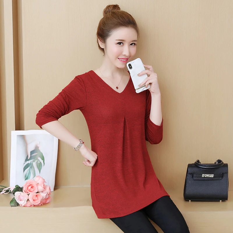 Blusas Mujer De Moda Осень Зима повседневные женские топы и блузки плюс размер 5xl винтажный Дамский пуловер с v-образным вырезом Длинные рубашки