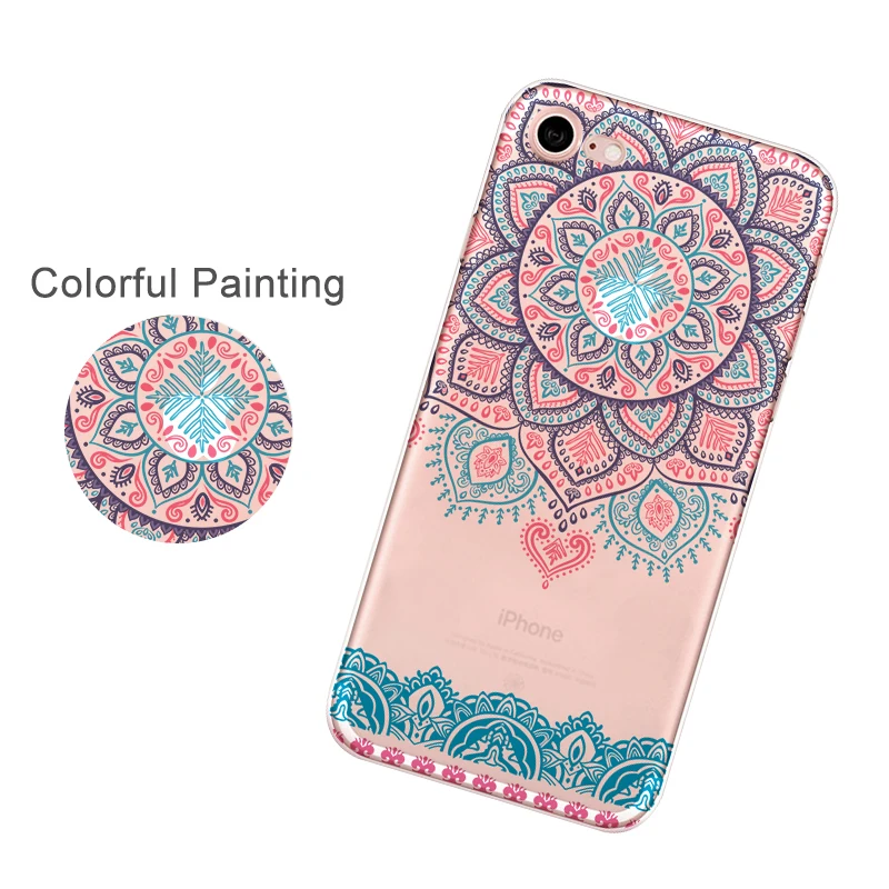 LANCASE Mandala Flower Phone Bags for iPhone 8 Silicone Cover Floral Colorful TPU Gel Case 7 Plus Fashion Capa |