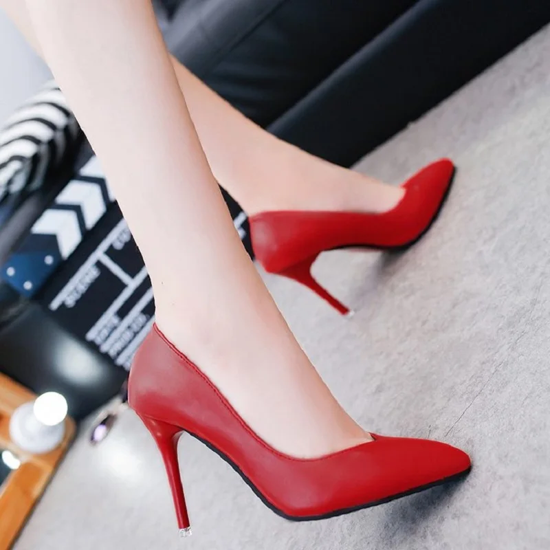 2018 new European and American pointed high heels women fine with shallow mouth sexy black matte soft shoes | Обувь