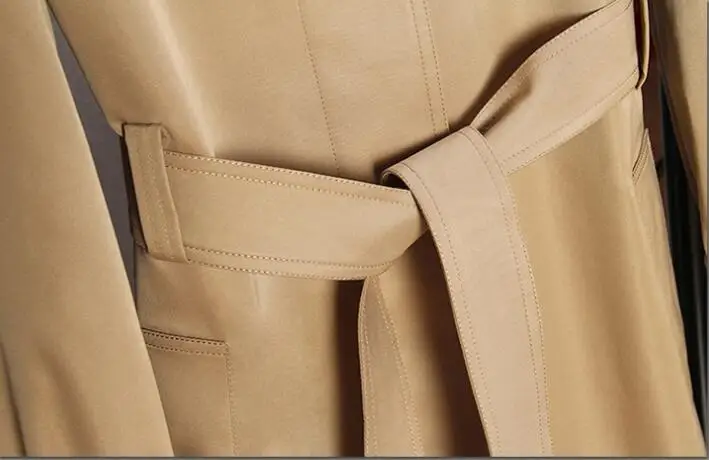 

European women trench coat long sleeves spring ladies coats womens casaco feminino single-breasted overcoat woman khaki belt