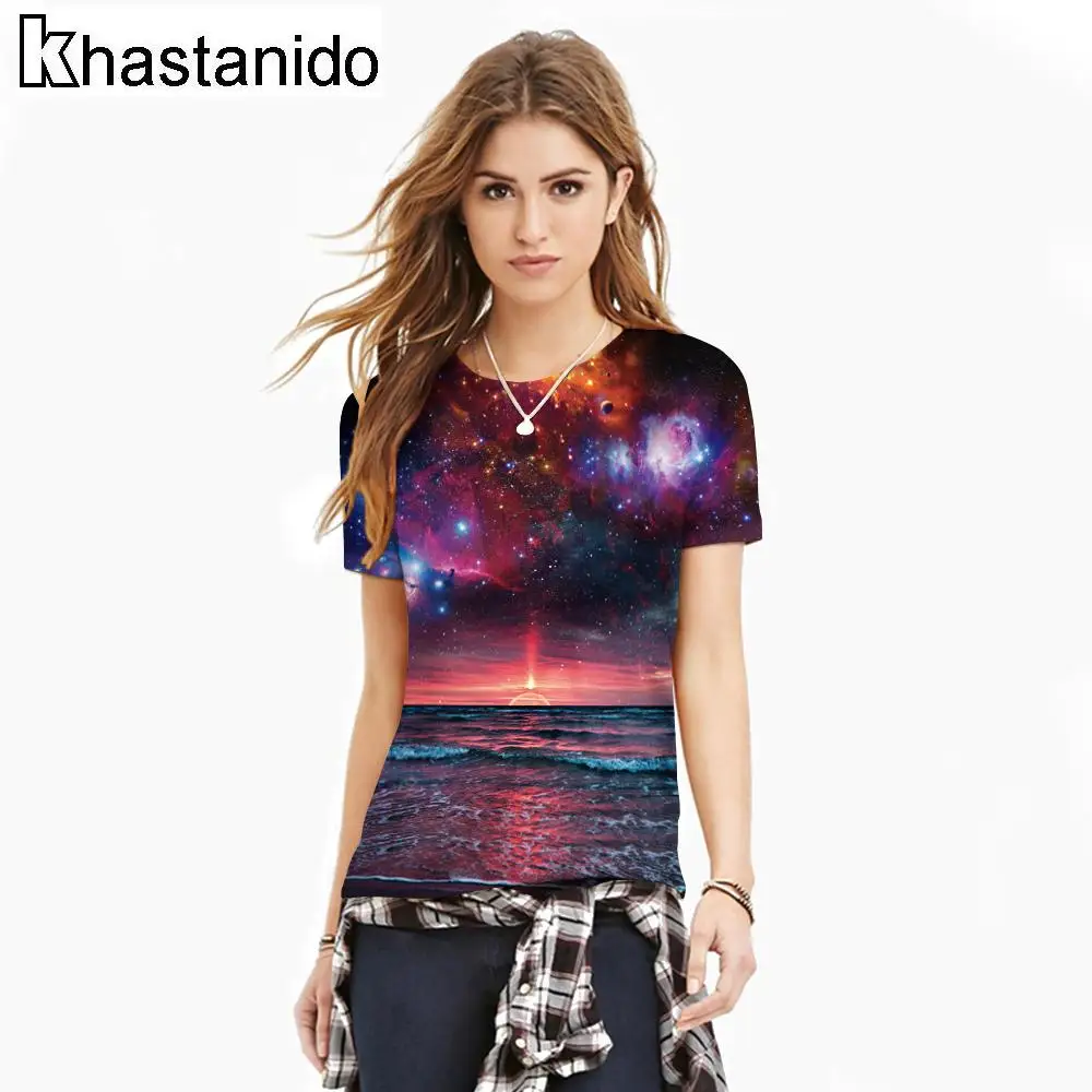 Хороший Ocean ночь кусок пространство 3d Футболка с принтом Для женщин короткий