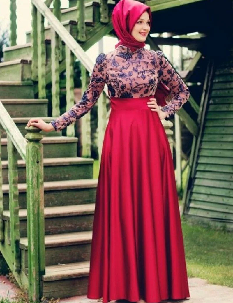 abendkleider Elegant Long Sleeve Lace Muslim Evening Dresses 2017 Party vestido largo fiesta noche de festa longo | Свадьбы и