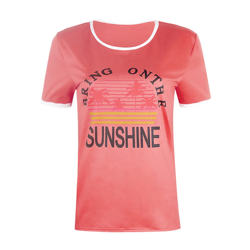 Летняя популярная женская оранжевая рубашка с надписью «Bring On The Sunshine», топы с коротким рукавом, новинка, женская футболка USPS, Прямая поставка