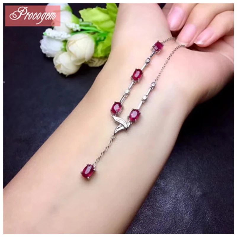 Ожерелье с подвеской из натурального рубина 4x6 мм элегантное ожерелье