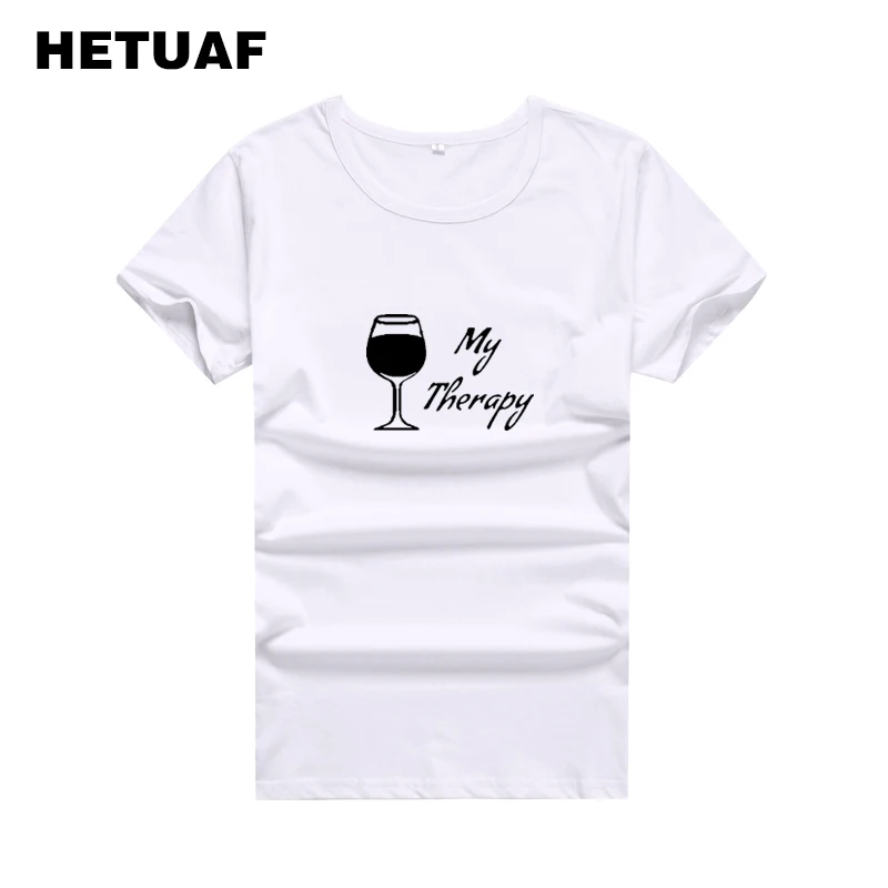 

HETUAF My Therapy Wine Graphic Tees Women Hipster Punk Rock Printed Funny T Shirts Women Tops Harajuku Hip Hop Camisas Mujer