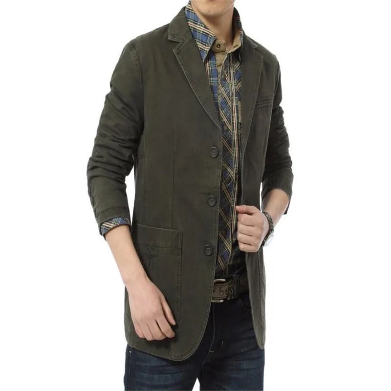 

Brand New blazer men Casual Blazer Cotton Denim Parka Men's slim fit Jackets Army Green Khaki Large Size M -XXXXL