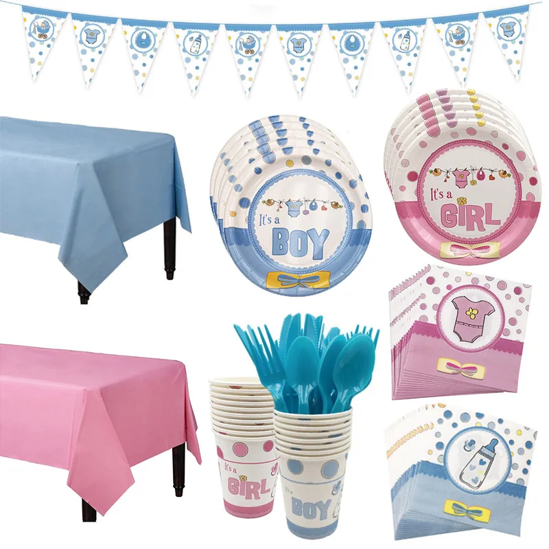 

Pink Blue Theme Party Disposable Tableware Girl Boy Party Paper Cup Plate Birthday Party Decor Kids Baby Shower Supplies