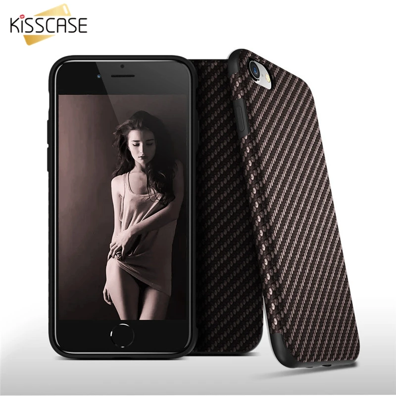 Чехол KISSCASE из углеродного волокна и твила для iPhone X XS Max 5 5S SE 6 6S Plus гибридный мягкий