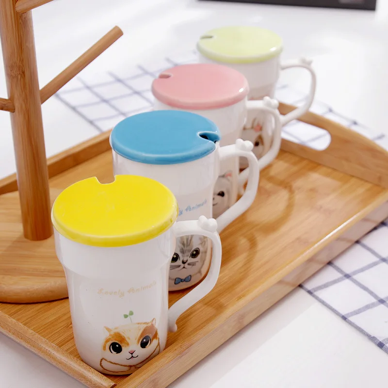 Teagas Sprout Creative Personality Couple Mug Cow Milk Coffee Cake Cute Cartoon Ceramic mug With Spoon Animal | Дом и сад